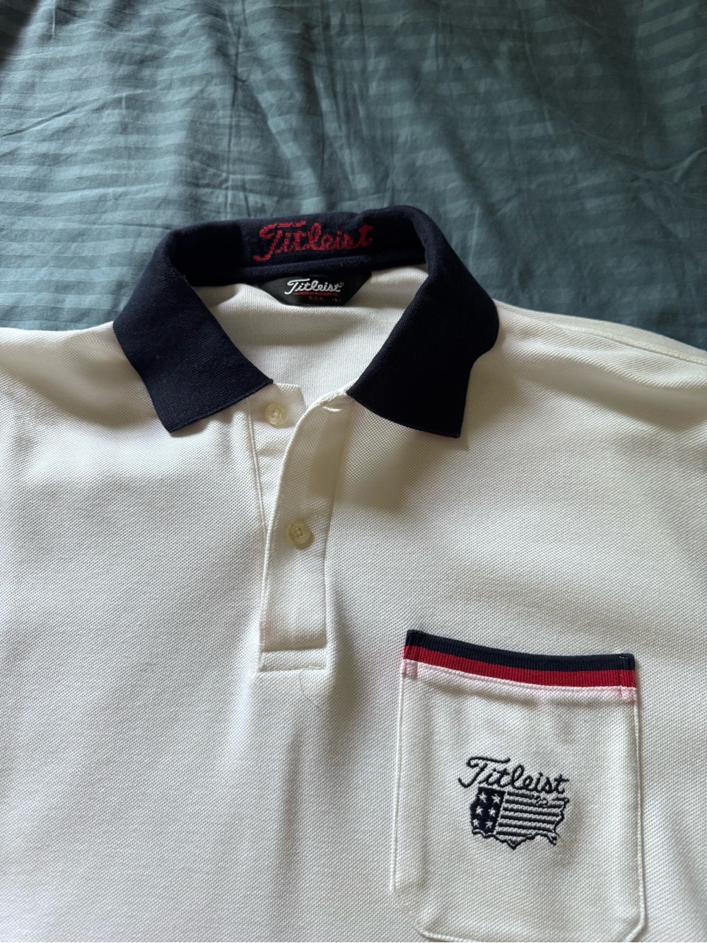 Titleist 90’s White Polo with Black Collar and Pocket Trim
